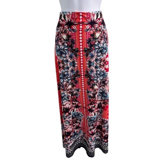 John Paul Richard Red Floral Print Polka Dot Maxi Skirt Womens Large  Brunch - Picture 2 of 9